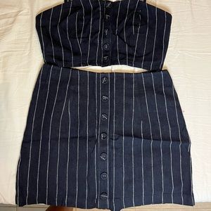 Two piece black with thin white striped matching set